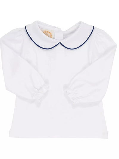 Maude's Peter Pan Collar L/S Pima Shirt - Worth Avenue White w/ Nantucket Navy - Posh Tots Children's Boutique