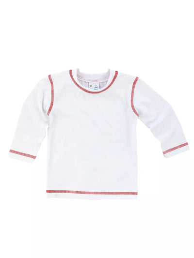 White Long Sleeve Rashguard with Red Stitching