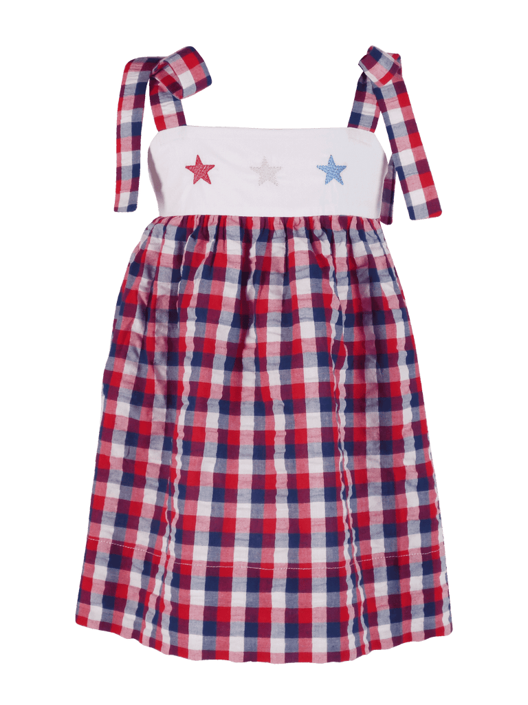 4th of July dress for girls, Navy dress with red monogram