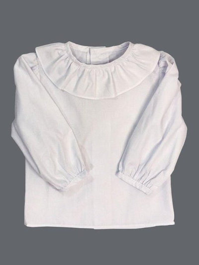Piped Blouse with Ruffle - White