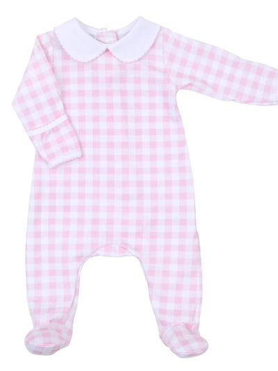 Baby Checks Fall Collared Footie - Pink