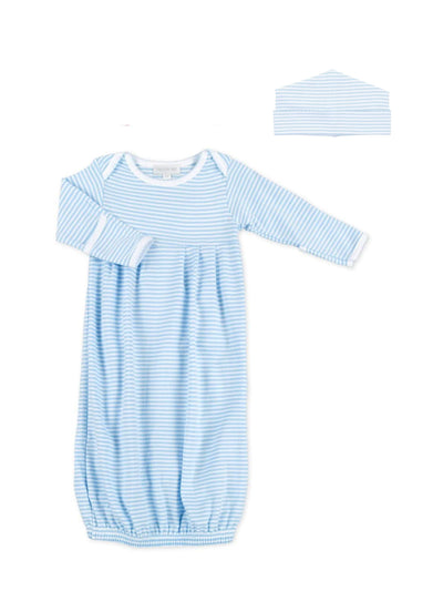 Mini Stripes Essentials Gown & Hat - Light Blue/White
