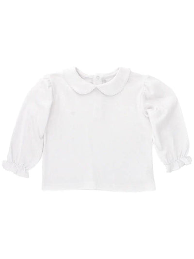 Girls White Knit L/S Button Back Shirt