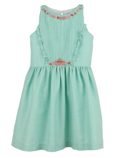 Floral Embroidered Halter Dress - Turquoise