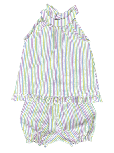 Tally Tie Bloomer/Banded Short Set - Pastel Stripe Seersucker