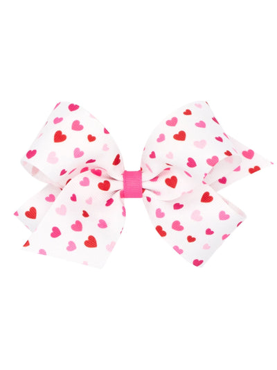Pink & Red Heart Print Grosgrain Bow