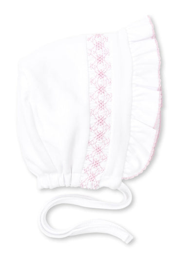 White Bonnet w/Pink Hand Smocking